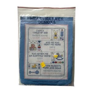 Vintage *NEW* Heartwarmer Designs Birth Record Cross Stitch Kit 1974 Baby LDS